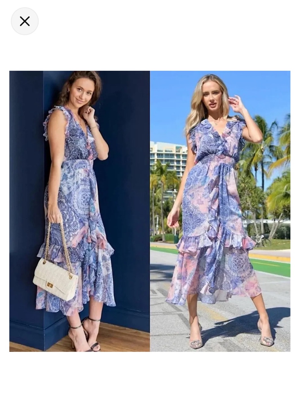 MISA Kidada Ruffle Sleeveless Midi Dress in Namaskar Patchwork Sundress size XS